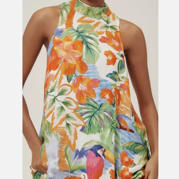 Farm Rio Anthropologie Halter Maxi Dress Haven Size S NWT Parrots Floral Toucan - Picture 4 of 5